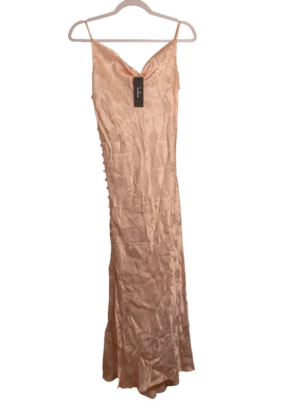 NWT Lulus Baby Pink Floral Satin Cowl-Neck Maxi Dress - Size Medium